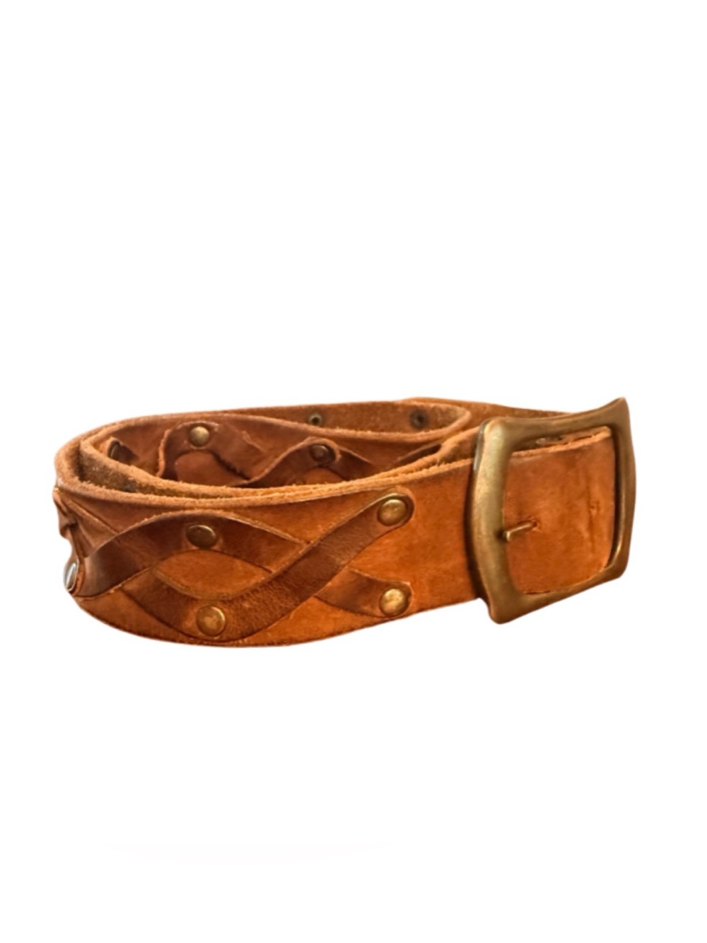 Vintage Brown Leather Belt with Gold Hardware and Studs - Picture 2 of 6